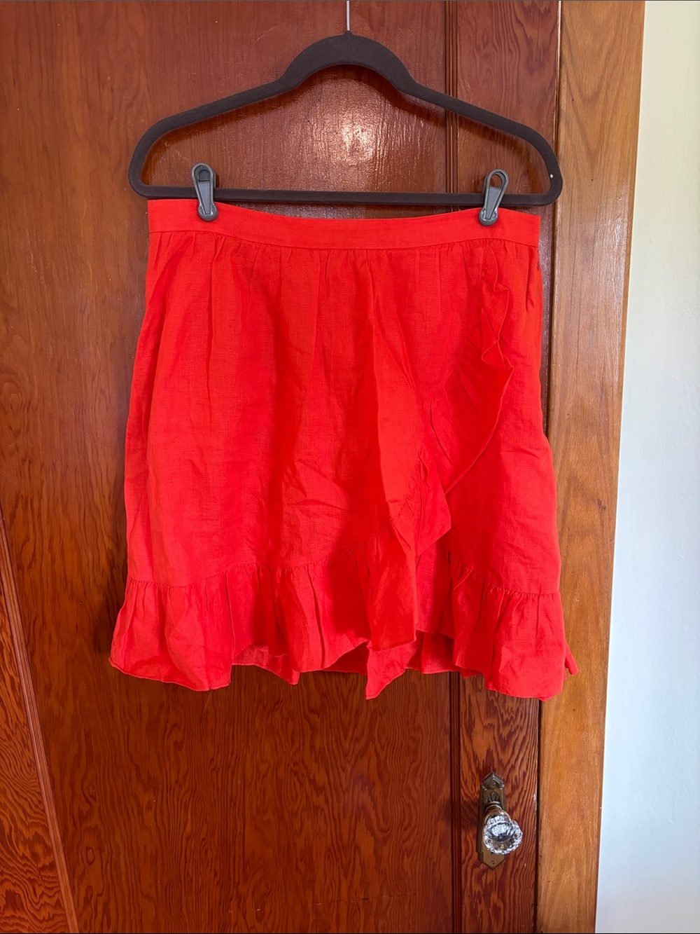 J. Crew Red Ruffle Hem Skater Skirt